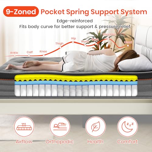 Good Nite Small Double Mattresses 10Inch Deep 9-Zone Foam Pocket Sprung Double Mattress 4FT Hybrid Mattress Medium Firm Comfort Double Mattress Edge Support, Grey, 120x190x25cm - 5