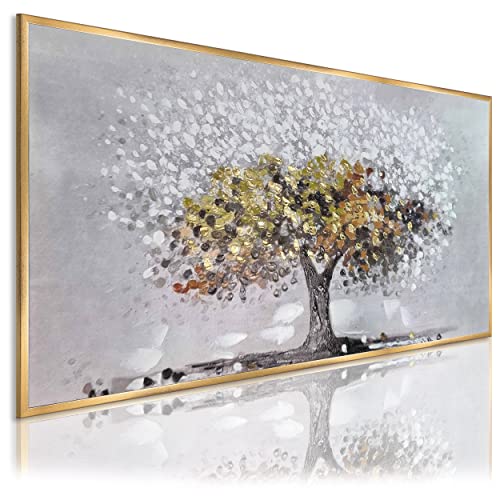 DekoArte - Quadro dipinto a mano Natura 140x70 cm ALBERO D'AUTUNNO - Dipinto su tela con cornice dorata