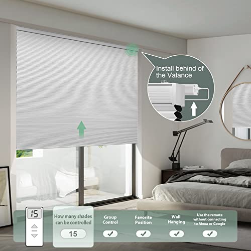 Yoolax Motorized Cellular Shade Compatible With Alexa, Blackout Smart Blinds Honeycomb Shade Customized Size, Cordless Single Cell Electric Blinds With Remote For Windows (White) #TOP1