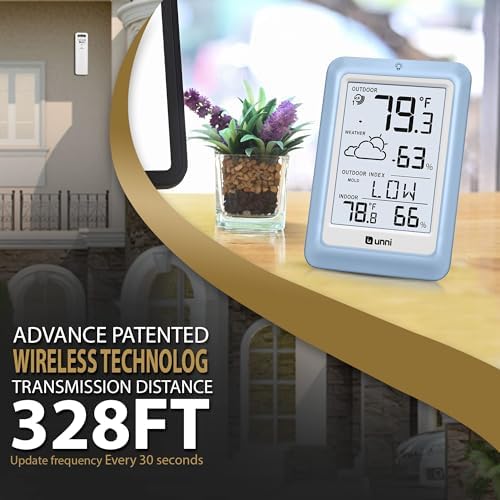 Indoor Outdoor Thermometer Hygrometer Wireless Weather Station, Temperature Humidity Monitor Battery Powered Inside Outside Thermometers with 330ft Range Remote Sensor and Backlight Display(LBLU01) - 1