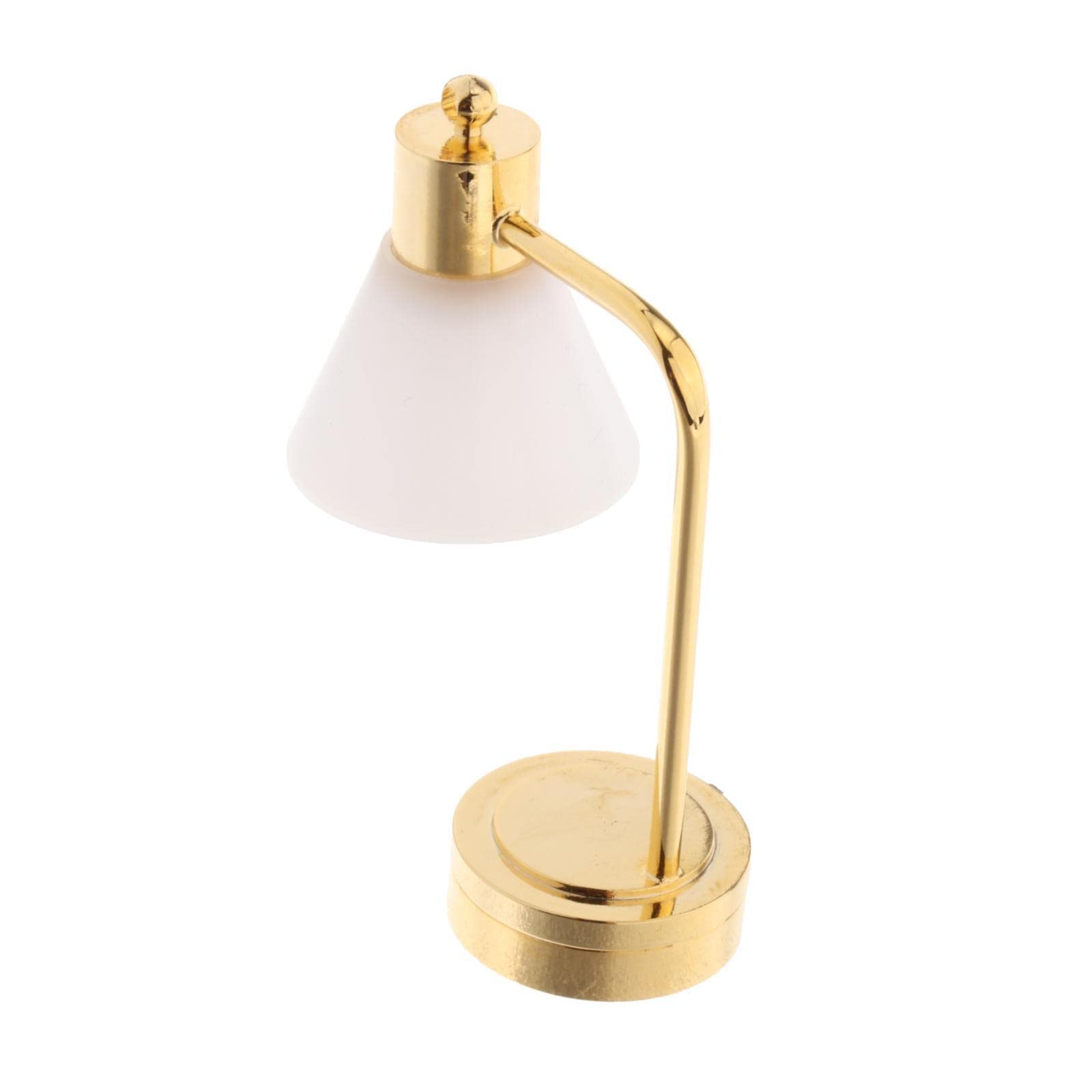 Generic Lampada Da Scrivania in Miniatura a LED per Casa Delle Bambole, Modello Da Tavolo in Metallo con Paralume Colorato E Batteria di Ricambio, Ideale per