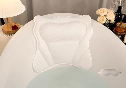 LIBRALUX Bath Pillow, Luxury Bath Pillows for Neck Head and Back Support,Bathtub Pillow with Soft 4D Breathable Mesh Fabric and Nonslip Suction Cups,Relaxing Bath Accessories .(White)