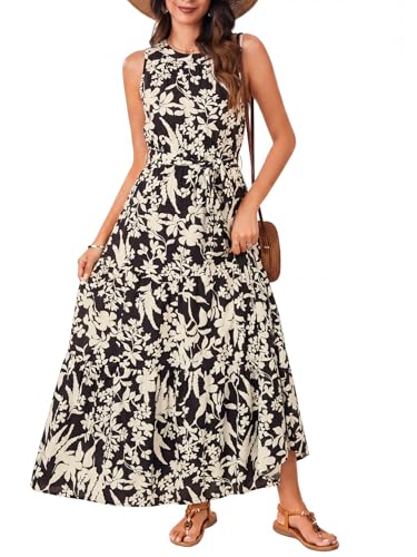 Image of Rooscier Women's Sleeveless Boho Maxi Dress | Halter Neck Print Tiered A Line Beach Dresses