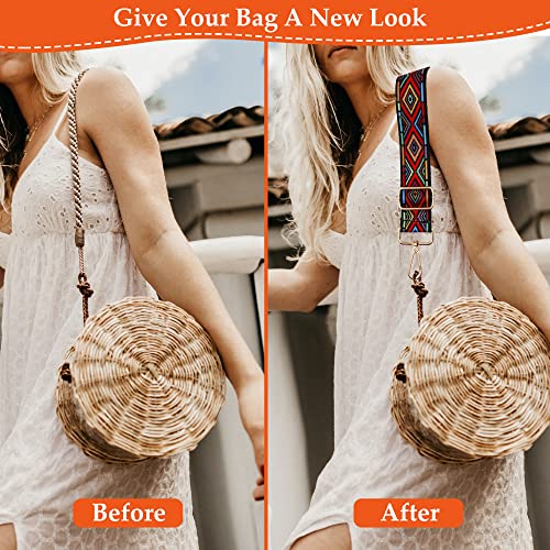 Schultergurt für Taschen Breit 3.8cm, Taschengurt Boho Verstellbar 74-134cm, Tragegurt Schulterriemen mit Karabiner für Schultertaschen Taschen Handtaschen (Bunt)