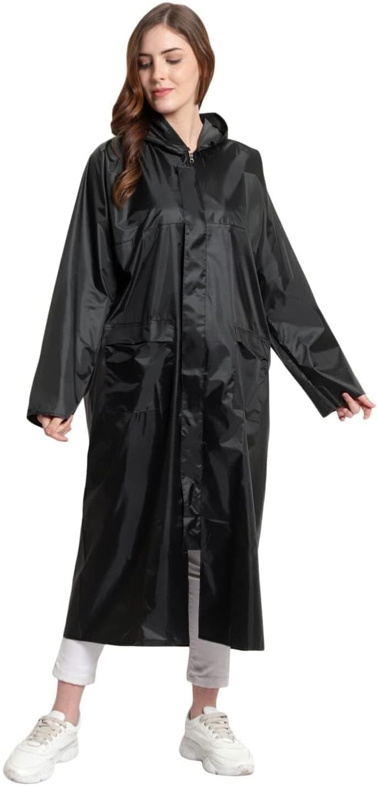 Waterproof Hooded Long Uisex Raincoat with Button Closure-image-22
