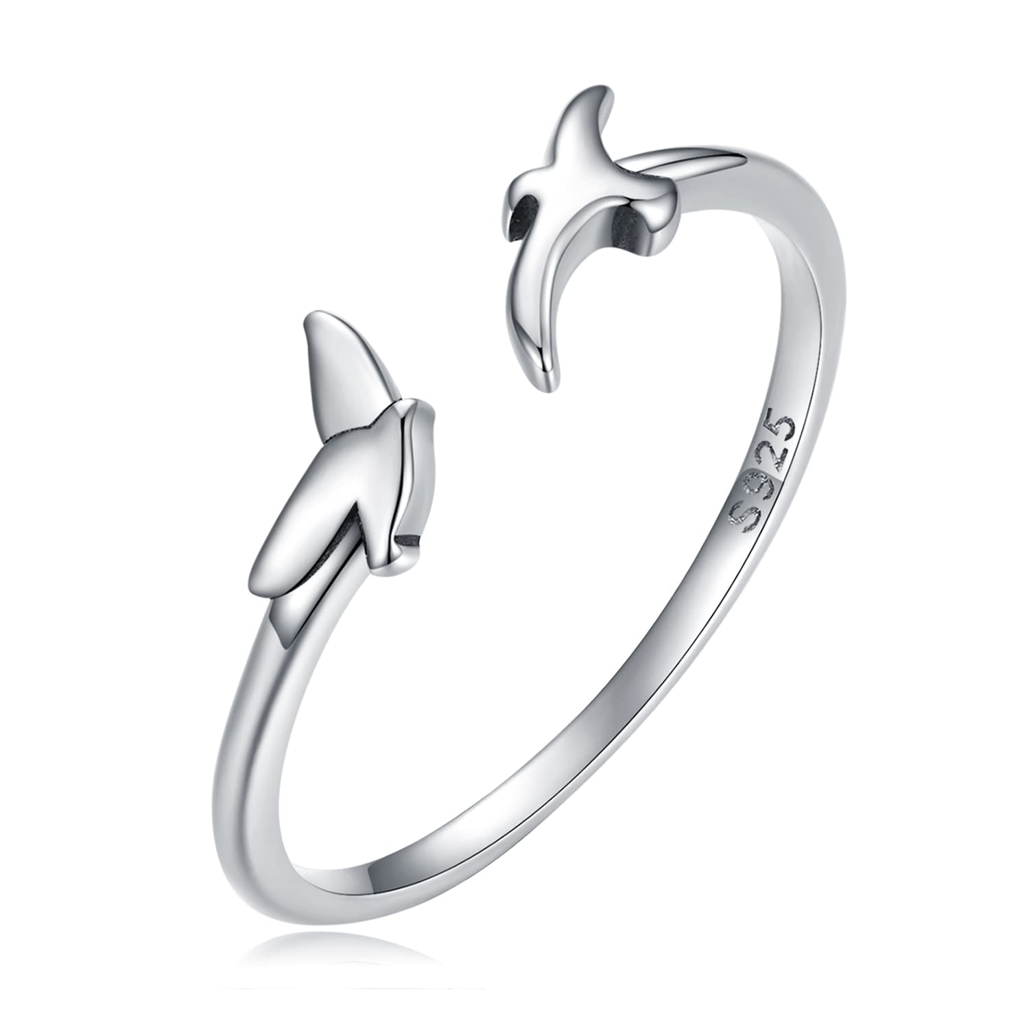 WBDWWTD Anillo de Plata de Ley 925 con diseño de pájaro Doble Abierto para Mujeres y niñas.