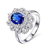 Epinki Ring Für Damen Schmuck Weißgold 750 18 Karat, Echtes Trauringe Diamantring Saphir 1.54ct Blumen Frau Ringe mit Diamant Gr.49 (15.6)