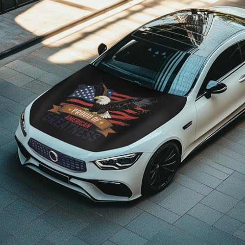 Image of Vehicle Engine Hood Cover Wrap Elastic Dustproof Eagle and American Flag Auto Front Hood Cover Protector Cloth Car Accessories Universal Fit for Van Sedan Trucks