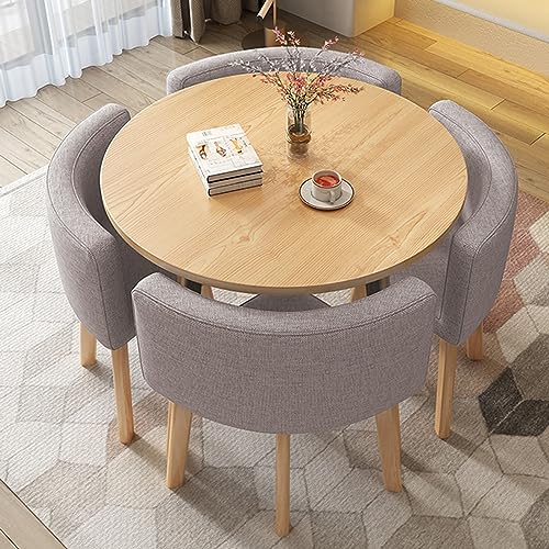 Moderno juego de mesa de comedor de madera con 4 sillas elegantes, elegante conjunto de mesa de conferencias y sillas para comedor y sala de estar, ideal para reuniones familiares y entretenimiento