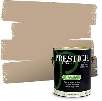 PRESTIGE Paints Exterior Paint and Primer In One, 1-Gallon, Satin, Comparable Match of Benjamin Moore* Hillsborough Beige*