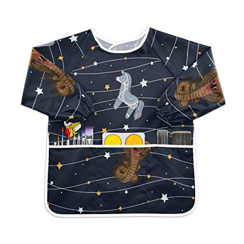 おとぎ話の動物幼児用キッズスモック子供用防水エプロンアートペインティングスモックよだれかけ3ポケット付き