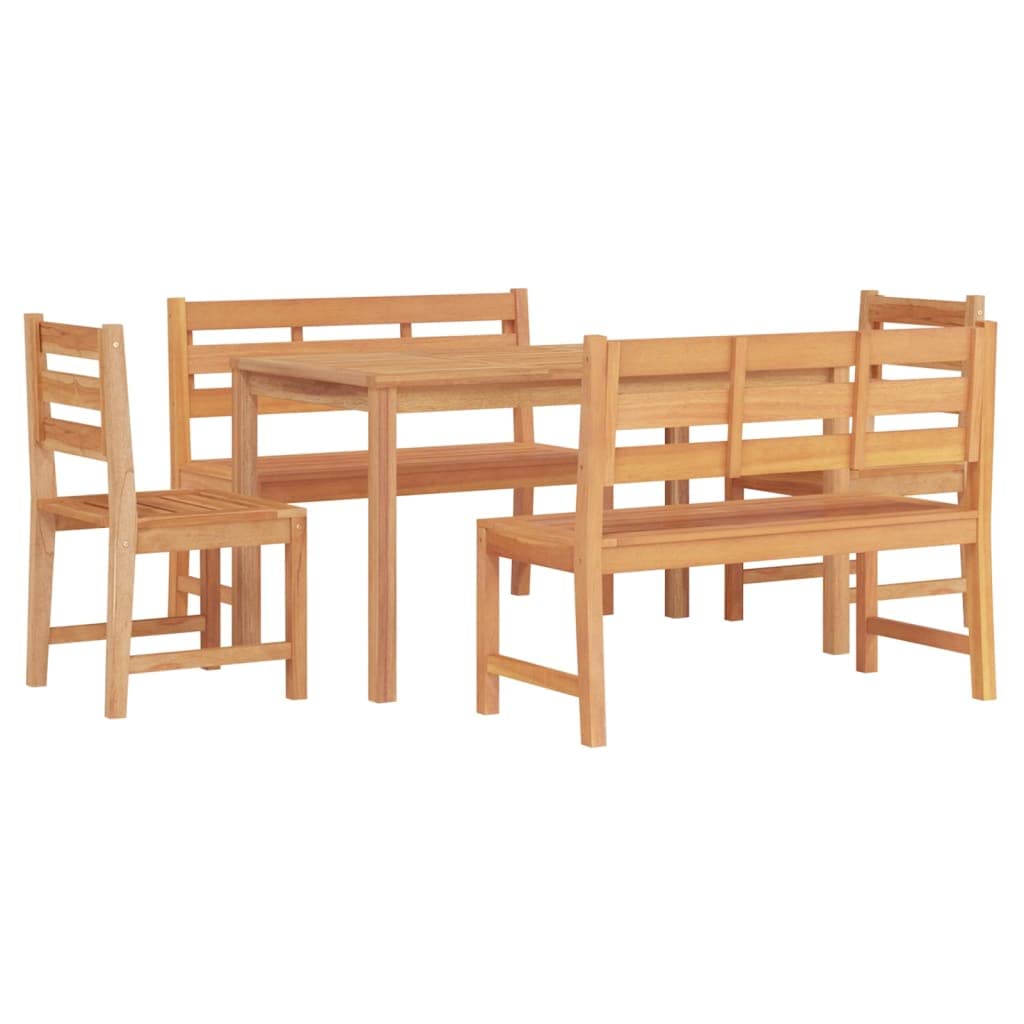 Fengshui Set di 5 mobili da giardino in legno di teak massiccio | Impermeabile, stabile piano del tavolo, con schienale, portata 110 kg per sedile