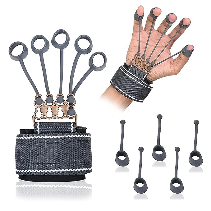 SUREFIT Stainless Steel, Pp Plastic Finger Extensor Exerciser with Wrist Strap Adjustable Resistance Hand Therapy Band for Finger Strength, Grip Recovery & Mobility (FINGER GRIPPER)