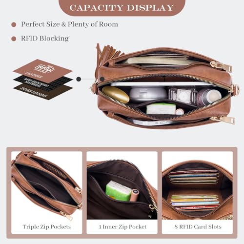 Image of Roulens Triple Zip Small Crossbody Bag for women,Wide Strap Cell Phone Purse Shoulder Handbag Wallet with Credit Card Slots | Triple Zip