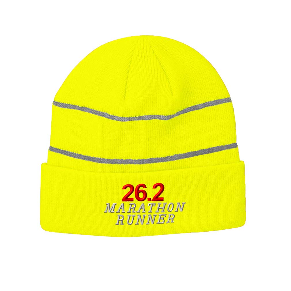Reflektierende Beanie für Damen und Herren, 26,2 Marathon Läufer, Stickerei, Einheitsgröße - Gelb - Einheitsgröße