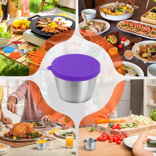 Image of 6x1.6 /2.4 Oz Salad Dressing Container To Go Condiment Containers Coverd Lids,Small Reusable Stainless Steel Sauce Containers For Lunch Boxes Picnics Travel Meal Prep Kitchen Storage (6PC-2.4oz)