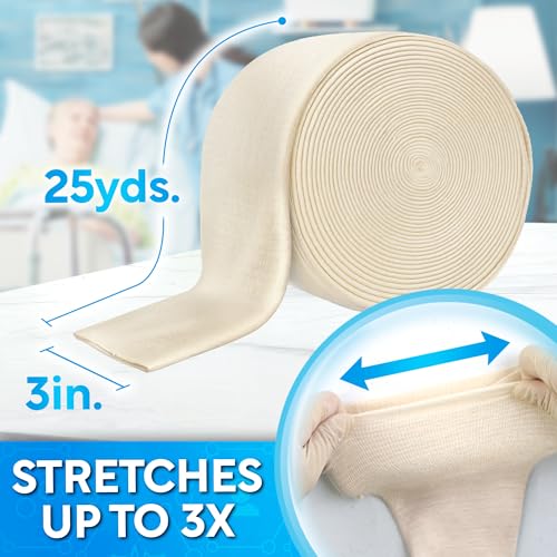 Image of Tubular Bandage, 3 inch x 25 yds / 75 ft, Stockinette Tubing for Ankles and Knees, Tubi Grip Size D Reusable Elastic Bandage Sleeve, Compression Tubes for Knees and Upper Arm