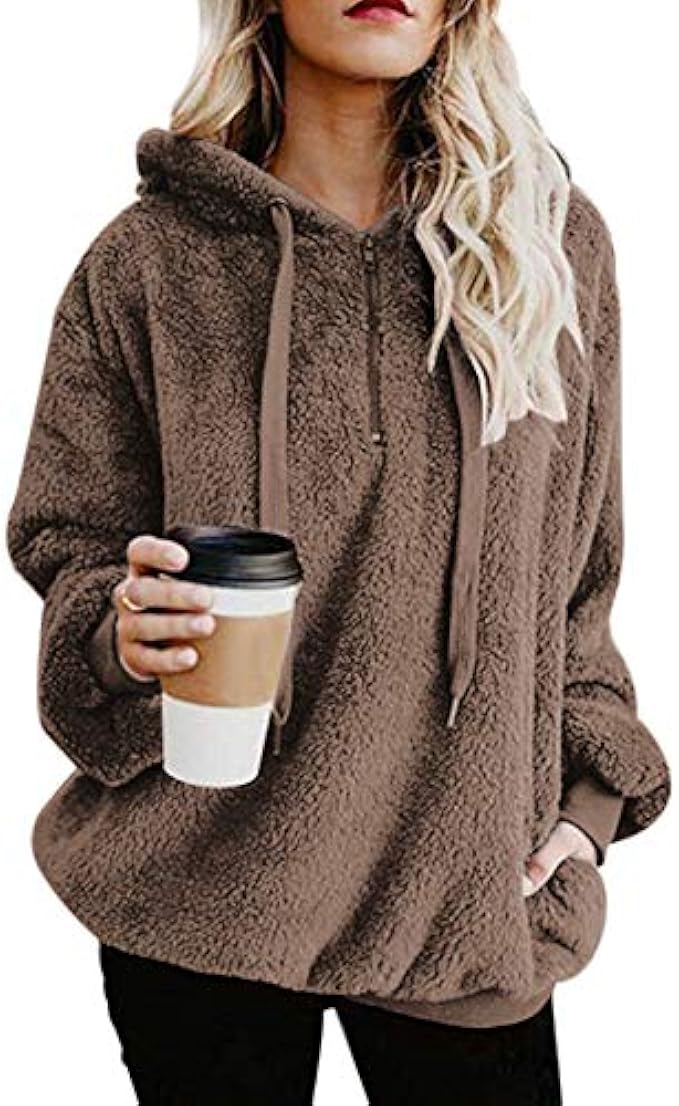 Century Star Women's Fuzzy Hoodies Sport Pullover Hoodie Athletic Cozy Oversized Pockets Hooded Sweatshirt Fleece Hoodies