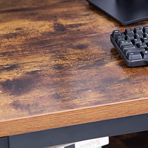 Topsky Computer Desk With Bookshelf/Metal Hole Cable Cover 1.18" Thick Desk (55", Rustic Brown) #TOP1