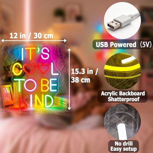 Image of It's Cool To Be Kind Neon Sign for Wall Decor Light Up Sign Positive Led Signs for Class Room Party Home Wall Decor USB Powered