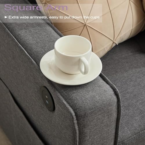 Image of 65 inch Grey Loveseat Sofa, Small Couch with USB and Wide Arms for Living Room | TYBOATLE, Small Love Seat Couch, 2 Seater Sofa, Tufted Mid-Century Design, USB Charging, Wide Arms, Bedroom, Dorm, Apartment