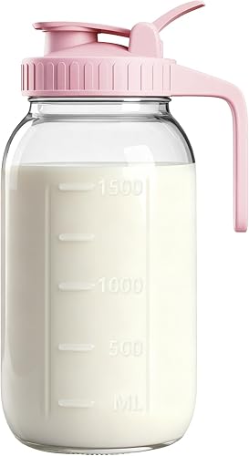 Miniatura 16 de Jarra de leche materna de vidrio de 64 onzas con tapa y boquilla de vertido, recipiente de almacenamiento de leche materna hermética de 2 cuartos de