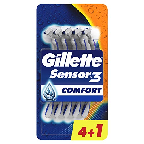 Gillette Sensor3 Comfort Maquinillas de Afeitar Desechables Hombre, Paquete de 5 Cuchillas de Afeitar (4+1)
