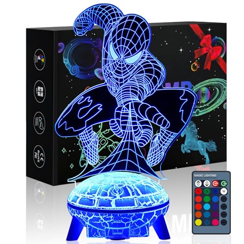 ONXE 3D Kids Night Light Toy for Boys Girls 16 Color Change Decor Superhero Lamp with Remote,Dim,Room Decor Christmas Birthday Gifts for Boys Girls Movie Fan, UFO-ZZX-UK-679