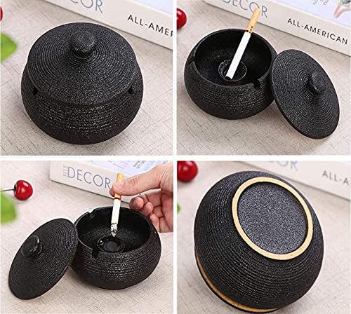 Webao Aschenbecher aus Keramik mit Deckel für Draußen Retro Windaschenbecher Kreativer Standaschenbecher für Home Office Dekoration, Schwarz - Image 4