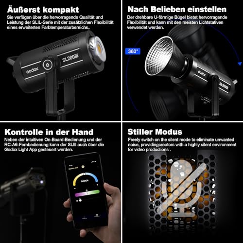 Ficha técnica Godox SL200III inalámbrico 2.4G Multi-Efectos de luz FX Montaje Bowens Fotográfica Regulable 5600K±200K Soporte para el Control de App Brillo - Fernando Cortés