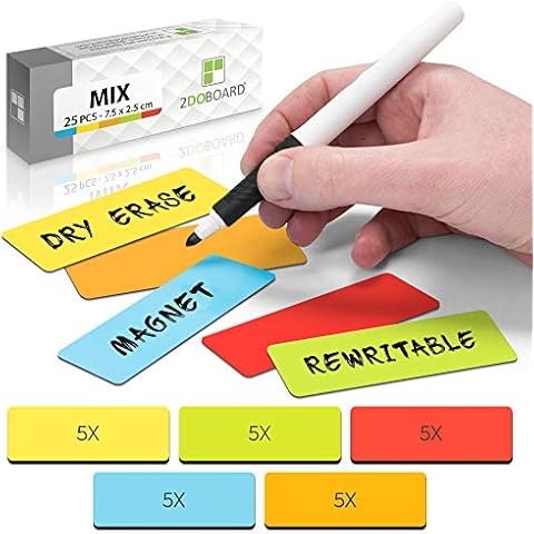 25 Magnetic Notes or Magnetic Sticky Notes 3 x 1 Inch - Mix (5 Colors) - Write, Clean and Reuse Cover
