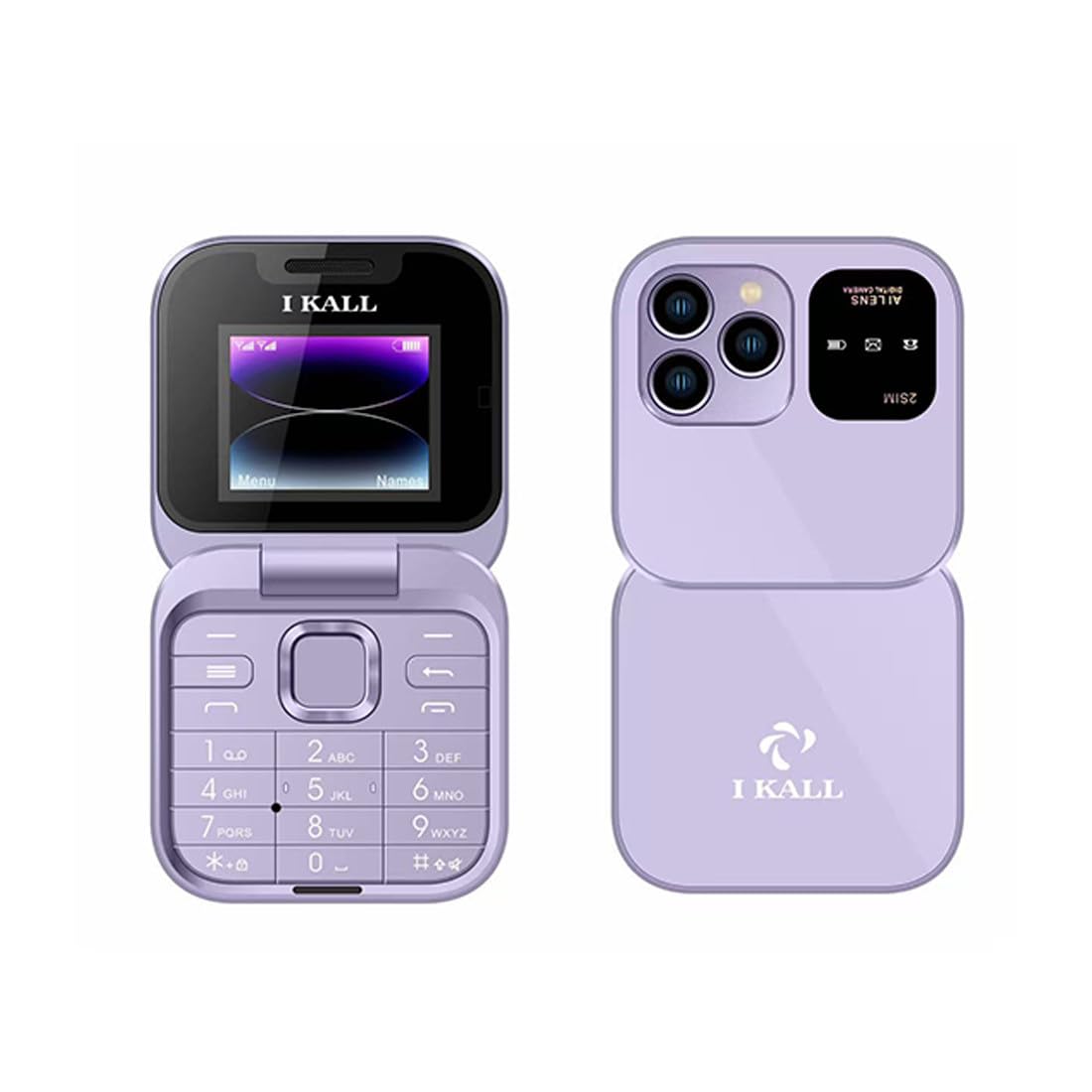 IKALL A5 Flip Keypad Mobile Phone, 1.8" Display, 2000mAh Battery, FM Radio, MP3 Player, King Voice, Call & SMS Indicator Light – Purple