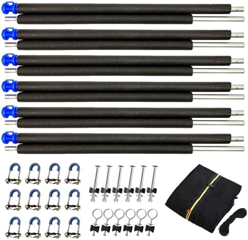 10/12/14FT Universal Trampoline Safety Enclosure Net Poles Replacement - Includes 6 Straight Poles,Safety Enclosure net, 2 Sets Mounting Hardwares (12FT)