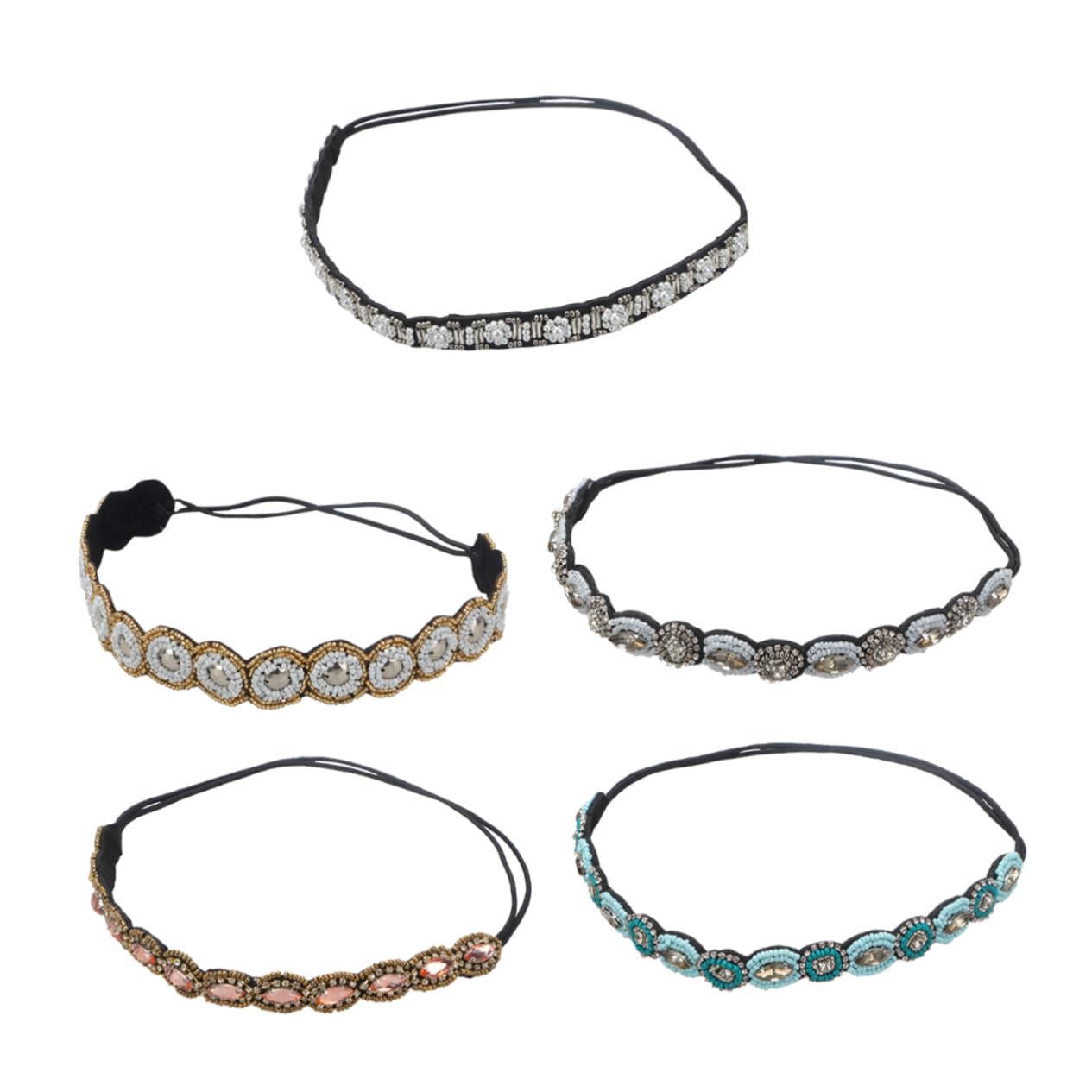 Diadema Elástica de Perlas y Piedras Brillantes para Mujer y Niña, 6 Piezas