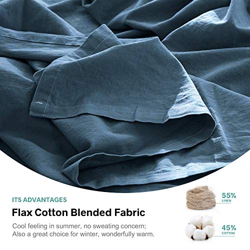 Simple&Opulence Belgian Linen Sheet Set with Ruffles - Queen Size - 4 Pieces (1 Flat Sheet & 1 Fitted Sheet & 2 Pillowcases) Natural Flax Cotton Blend Soft Bedding Breathable Farmhouse - Navy Blue - Thumbnail 4