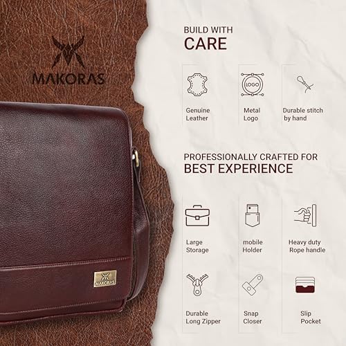 Image of Unisex Genuine Leather Messenger Sling Bag - Stylish Crossbody Shoulder Bag for Men & Women - Compact Travel & Office Satchel with Adjustable Strap