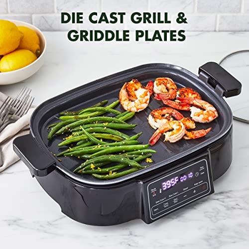 Greenpan 6.5Qt Multi-Cooker Skillet Grill & Slow Cooker, 8-In-1 Presets To Saute,Steam, Grill, Stew,Slow Cook, Stir-Fry,Heat, & Cook Rice, Healthy Ceramic Nonstick & Dishwasher Safe Parts, Matte Black #TOP4