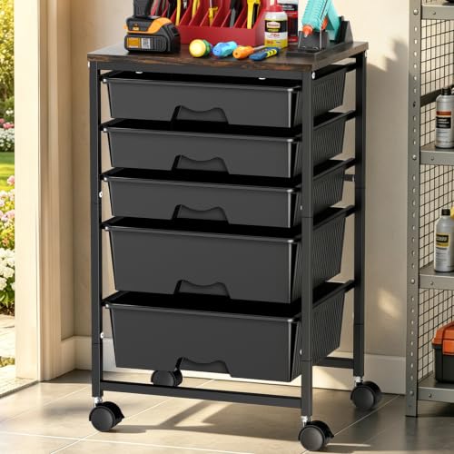 Image of SUNALLY Rolling Carts with 5 Drawers, Storage Drawer Carts for Craft, Black