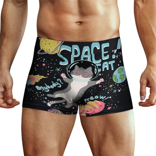 XJLAPWS Unterhosen Für Männer Weltraum Und Katze Unterwäsche Stretch Boxershorts Für Männer
