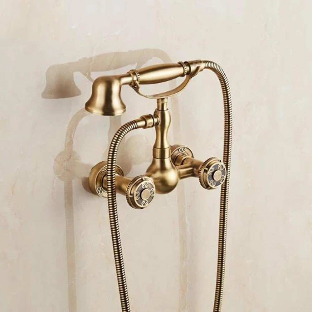 Blyqxs Brass Bathtub Faucets Antique Copper Shower Set Black Wall Mounter Hand Shower Bathtub Faucet Xt389(Brass)