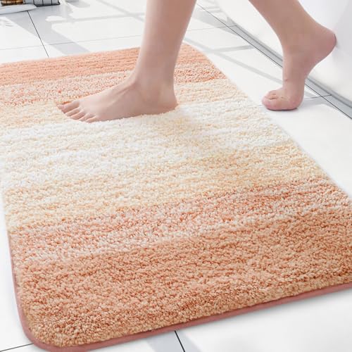Arotive Microfiber Bathroom Rugs Shaggy Soft and Absorbent Bath Rug Non-Slip Thick Plush Machine Washable Dry Bath Mats for Bathroom Tub and Shower 24x16 Peach Rectangular