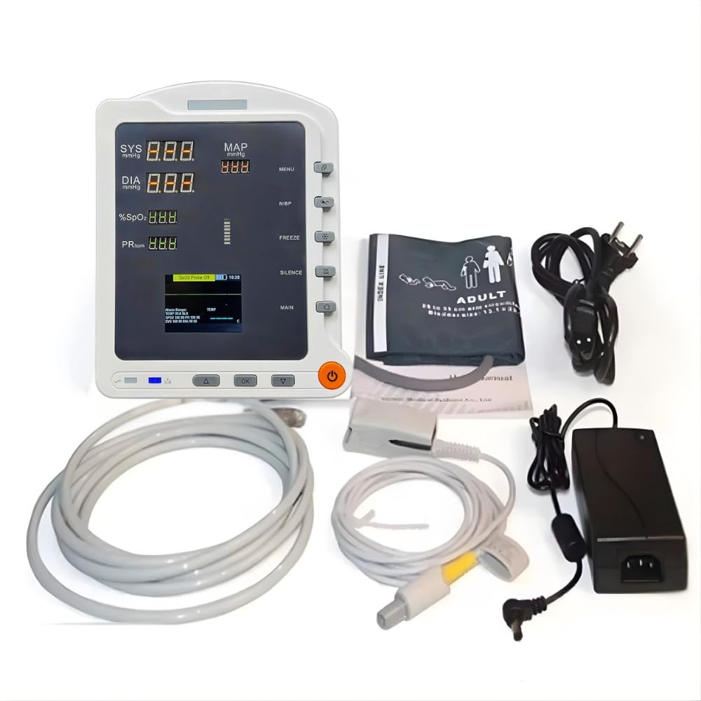 Dr Diaz 3 Para Patient Monitor PM 80F,(With Adult Probes) | Measures SPO2, NIBP, Pulse Rate, Temperature | TFT LCD Display | Suitable For Adult Patients I