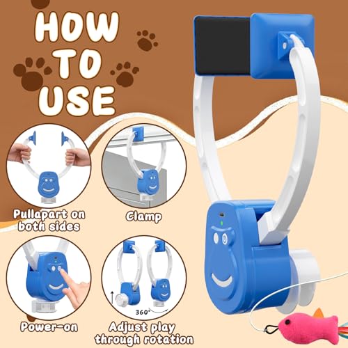 GamiAcces Automatic Cat Toy for Indoor Cats, Interactive Door Hanging Cat Toy with Smart Touch Restart, USB-C Rechargeable 360° Rotating Flying Bird Teaser for Kittens & Adult Cats, Blue — view 4