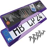 2x Uchwyt tablicy rejestracyjnej - trwały i bezpieczny - 8 śrub - fioletowy chrom - 520x110 mm - Ramka do tablic rejestracyjnych - pasuje do każdego samochodu - dla polskich tablic PL - uniwersalny