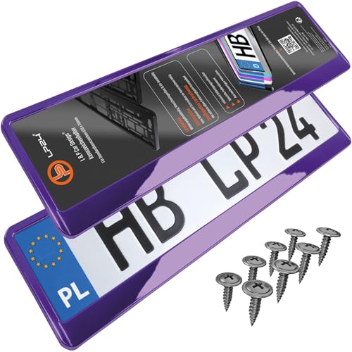 2x Uchwyt tablicy rejestracyjnej - trwały i bezpieczny - 8 śrub - fioletowy chrom - 520x110 mm - Ramka do tablic rejestracyjnych - pasuje do każdego samochodu - dla polskich tablic PL - uniwersalny