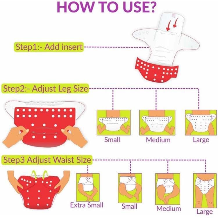 Kogar All In One Trendy Reusable Adjustable Washable Multicolour White Printed Diaper Nappy With Black 4 Layer For Baby New Born To 2 Year (3 Diaper+3 Black Insert) 2