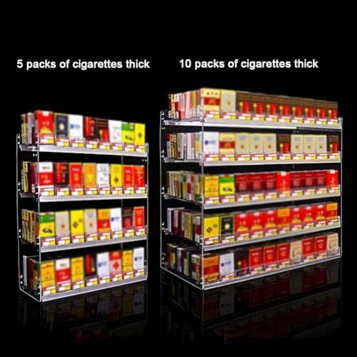 Cigarette Display Rack with Automatic Pushers - Wall-Mounted & Countertop Acrylic Shelf for Retail Stores - Easy Installation & Organization Solution