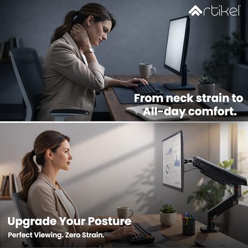Image of ARTIKEL Armour Monitor Stand for Desk Mount Adjustable Spring Assisted Single vesa Monitor arm for Table with Full Motion arm with C Clamp Grommet Mounting Base Computer Monitor Stand Upto 40 inches