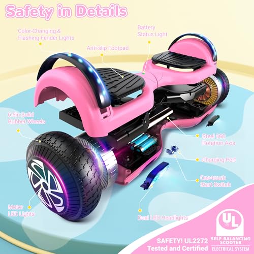 SISIGAD Hoverboard, Auto-équilibré Gyropode électrique 6.5 Pouce Hoverboard Hover Scooter Board avec Musique Bluetooth, lumières LED pour Enfants et Adolescents