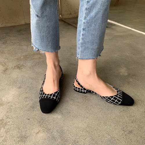 Image of MICIFA slingback flats for women, Round Toe Low heel Sandals Fashion Splicing Dress Shoes for Women